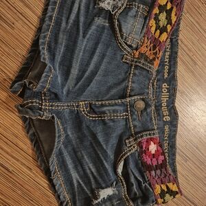 Dollhouse Blue Jean Shorts with Colorful Crochet Waistband